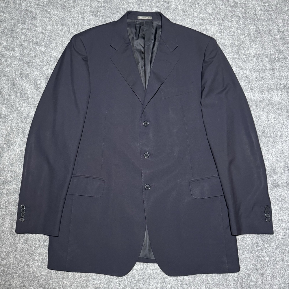 Salvatore‎ Ferragamo Blazer 54 Navy Blue Cotton Jacket Coat Wool 3-Butotn READ